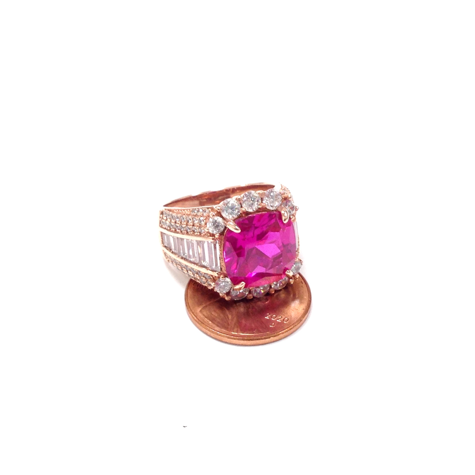 FZN Fuzion Creations Gold Vermeil Sterling Silver Square Pink Stone Ring Sz 6.75