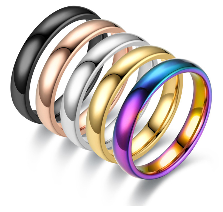 4MM Silver Gold Plated Stainless Steel Men Women Wedding Ring Band Size 3-13