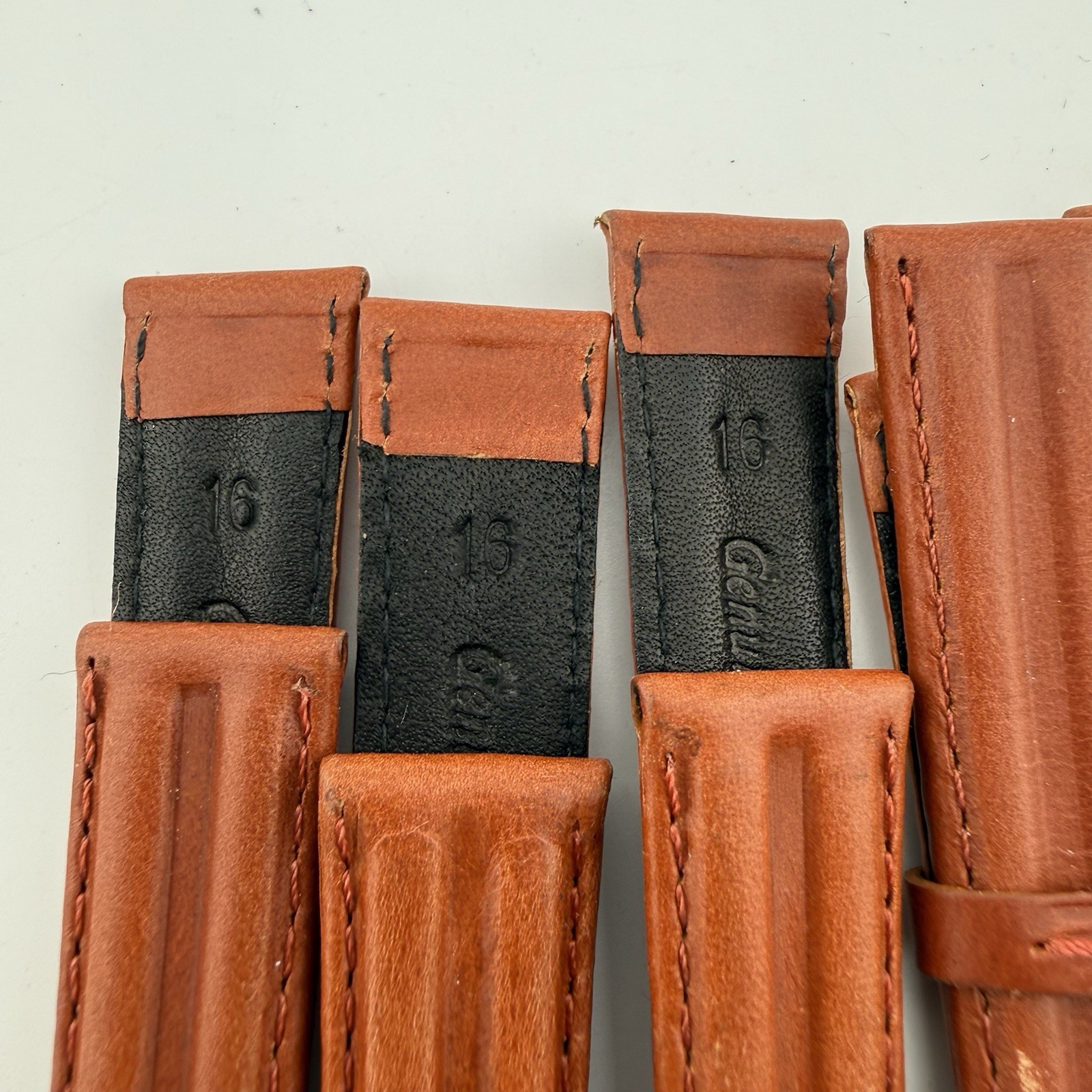 16mm Watch Band Brown Genuine Leather Stitched – lot of 5