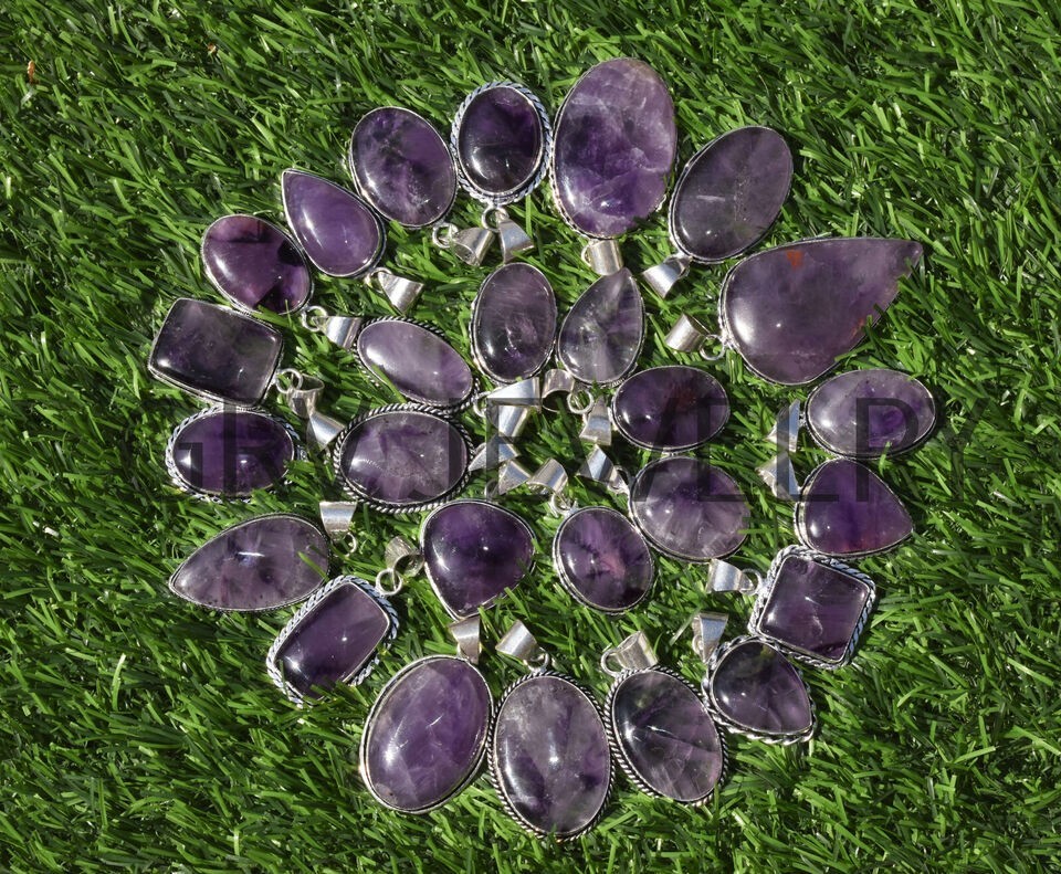 1-500 Pcs Natural Amethyst Pendant Wholesale Lot Bulk: Silver Plated WH-15