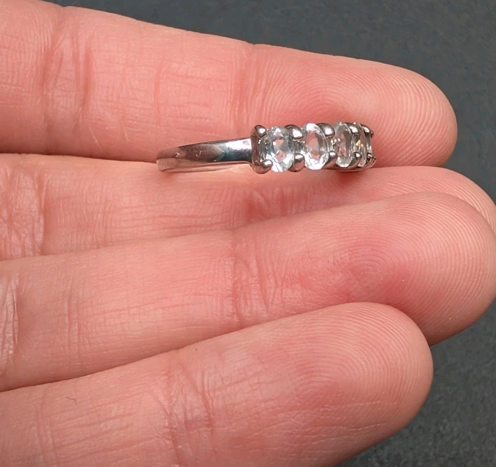 BBJ Sterling Silver Very Light Blue Aquamarine Oval Gemstone Band Ring Size 5