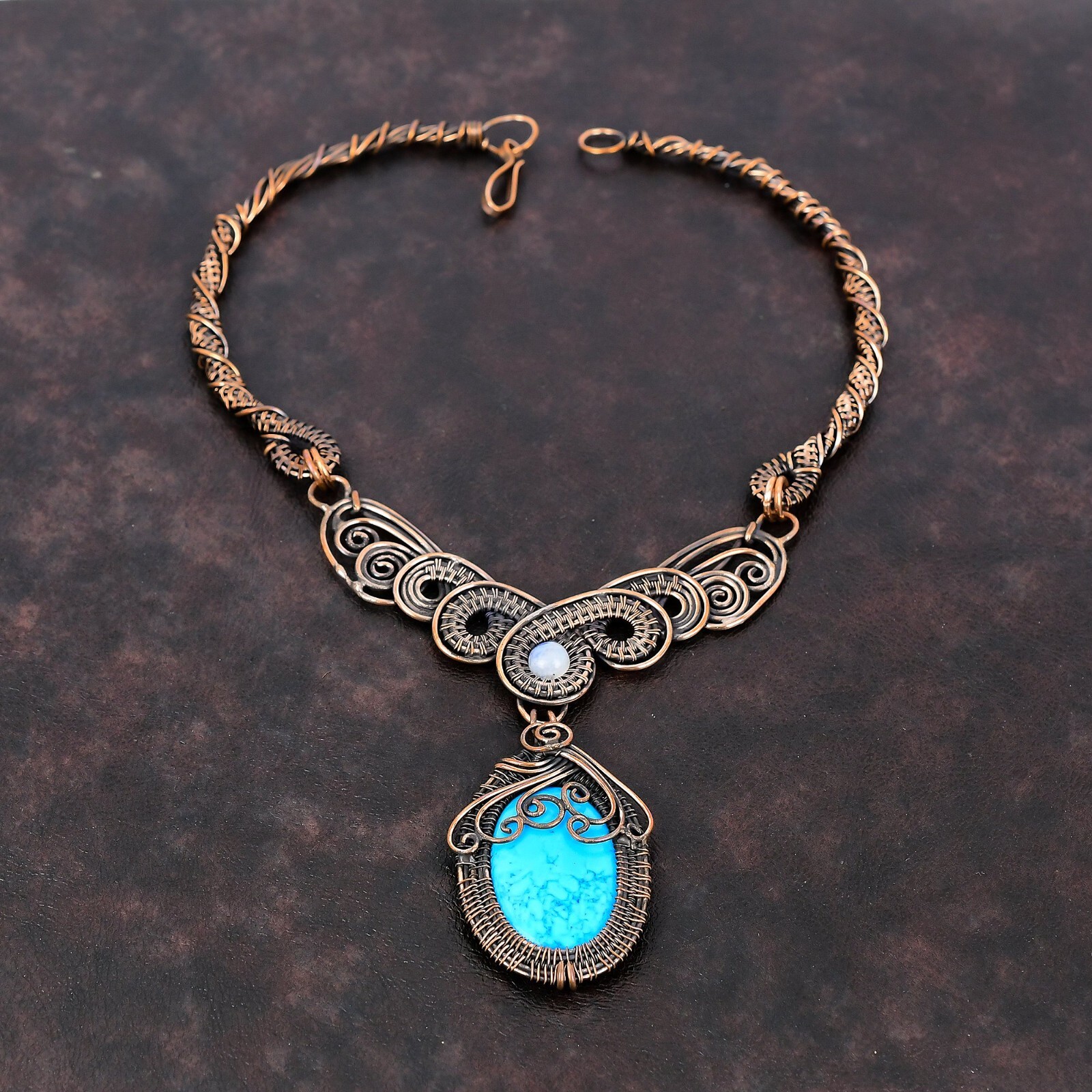 Gift For Her Arizona Turquoise Wire Wrapped Chain Necklace Copper Jewelry 18.0″