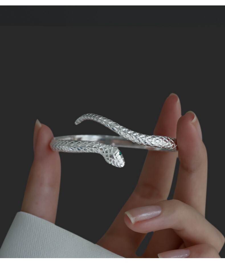 Vintage Handmade 925 Sterling Silver Snake Bracelet Hand Bangle