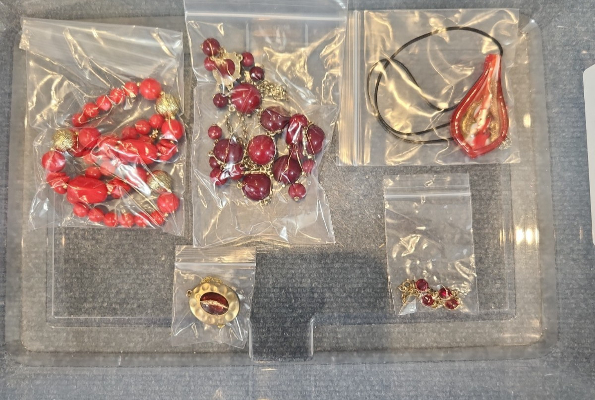 Jewelry Wearable Red & Gold Tone Collection 5 Lbs Lot #704 See Description