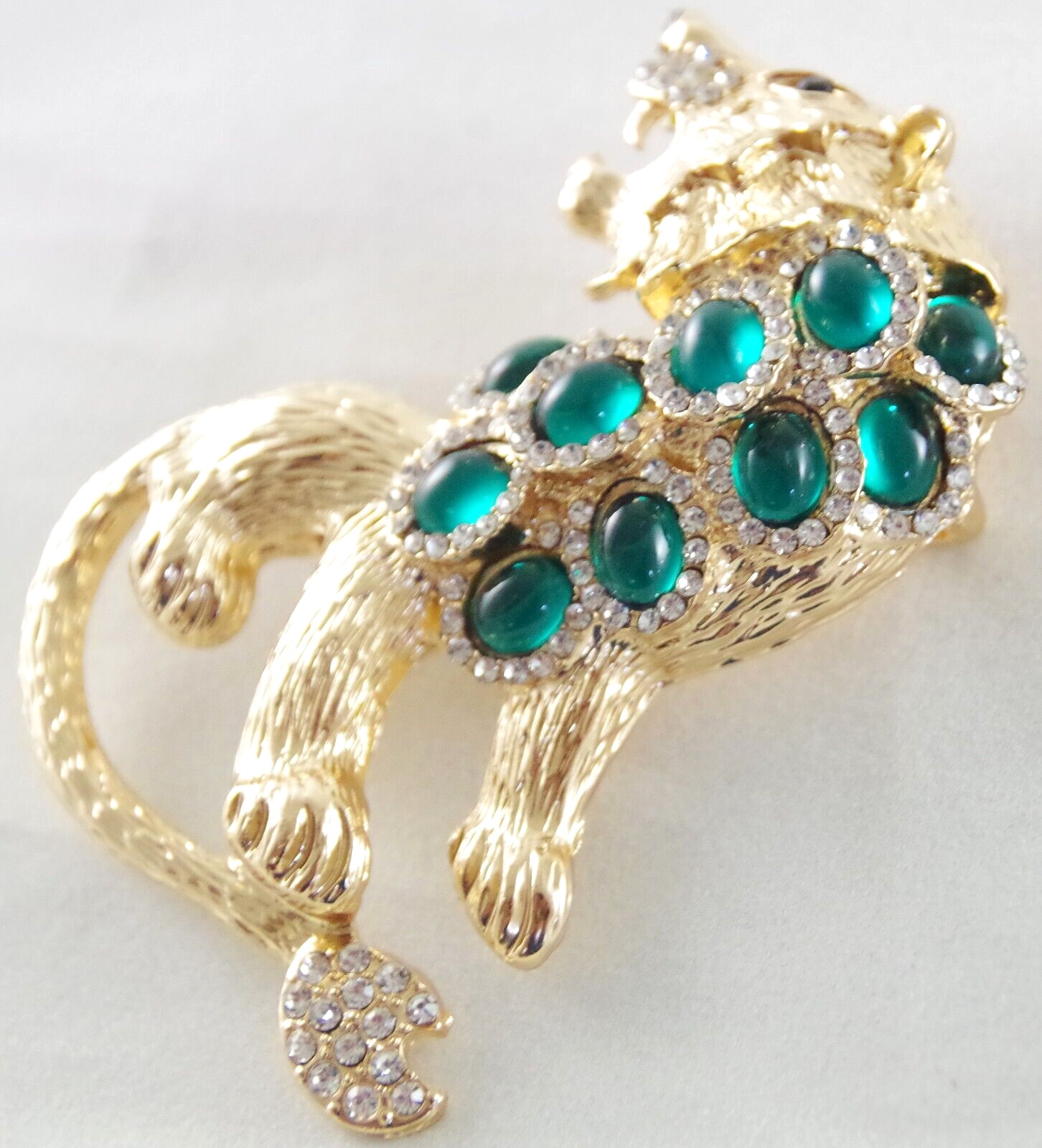 BIG 3″ NWOT UNSIGNED KENNETH JAY LANE STYLE RHINESTONE LION CAT PENDANT BROOCH