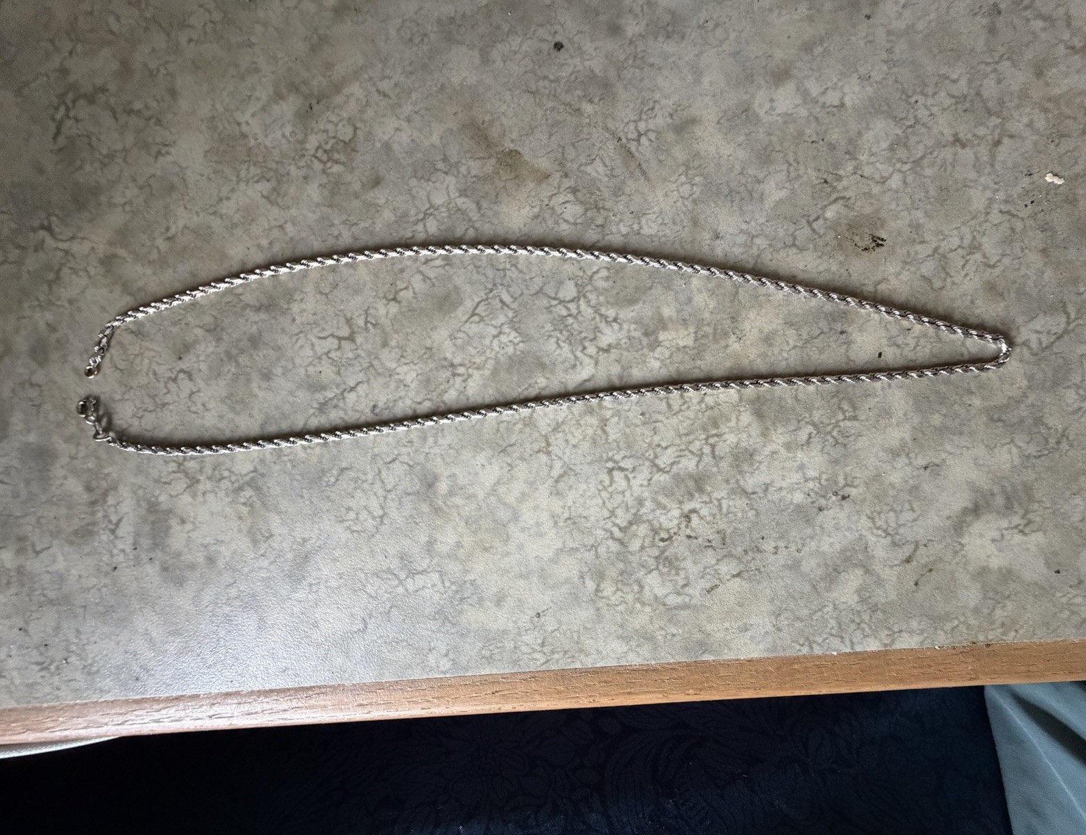 Silver Tone Metal Rope Chain Necklace, Spring Ring Closure, No Stone