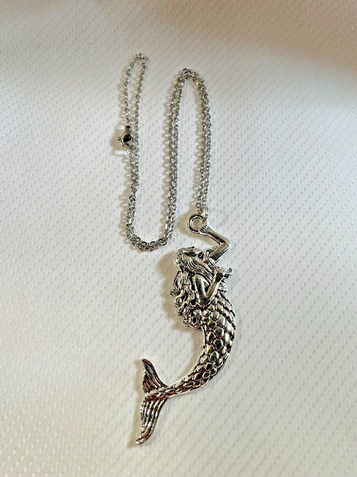 Mermaid Silver Pendant Necklace Stainless 20” Coastal Sea Life Jewelry NEW