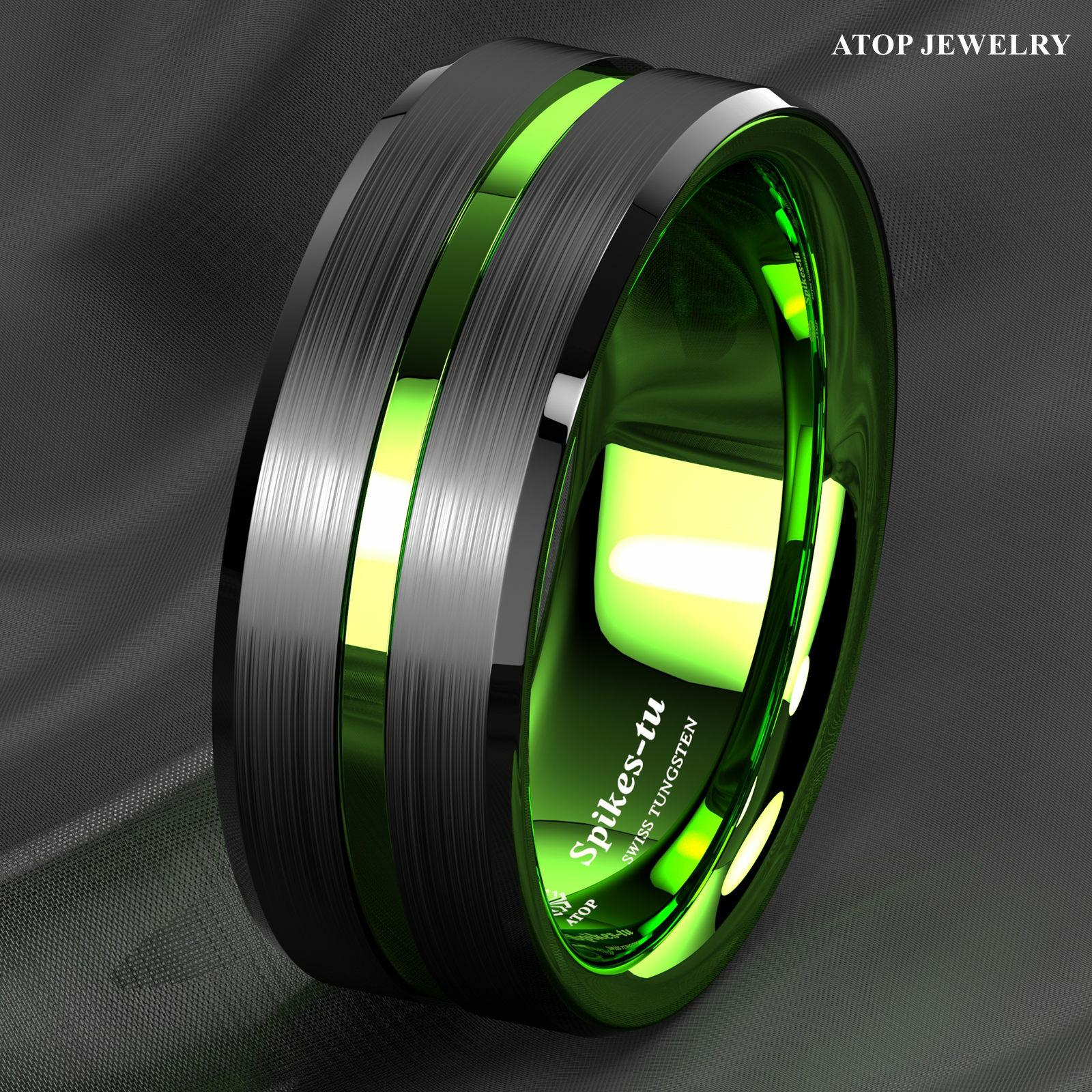8/6mm Black Tungsten Carbide Green Line Wedding Band Ring ATOP Men’s Jewelry