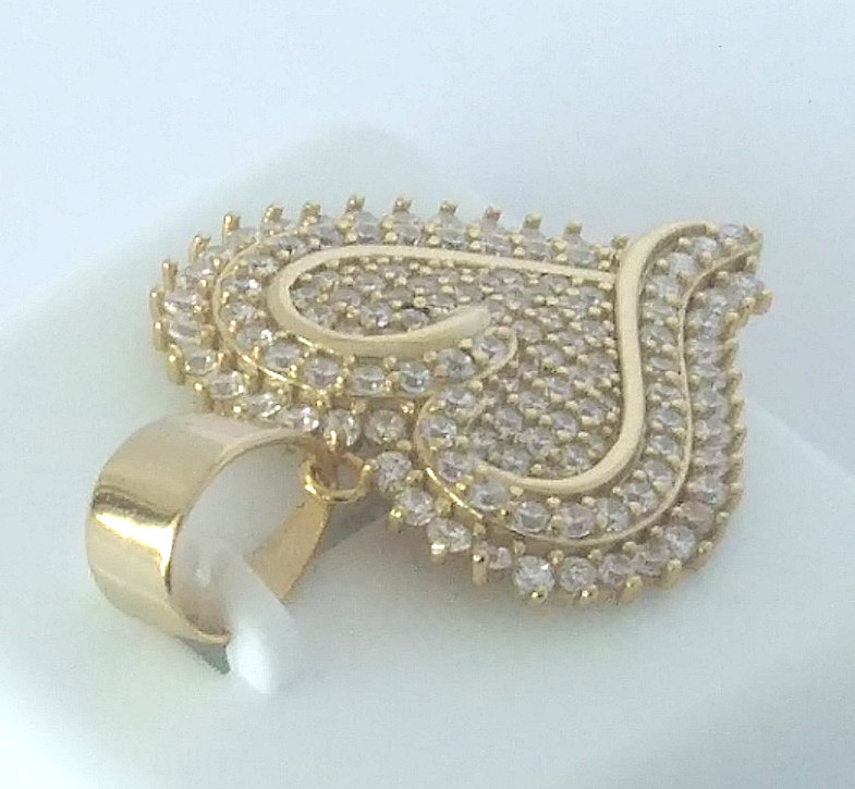 925 STERLING SILVER MICRO-PAVE CZ HEART PENDANT for necklace GOLD PLATED 30x23mm