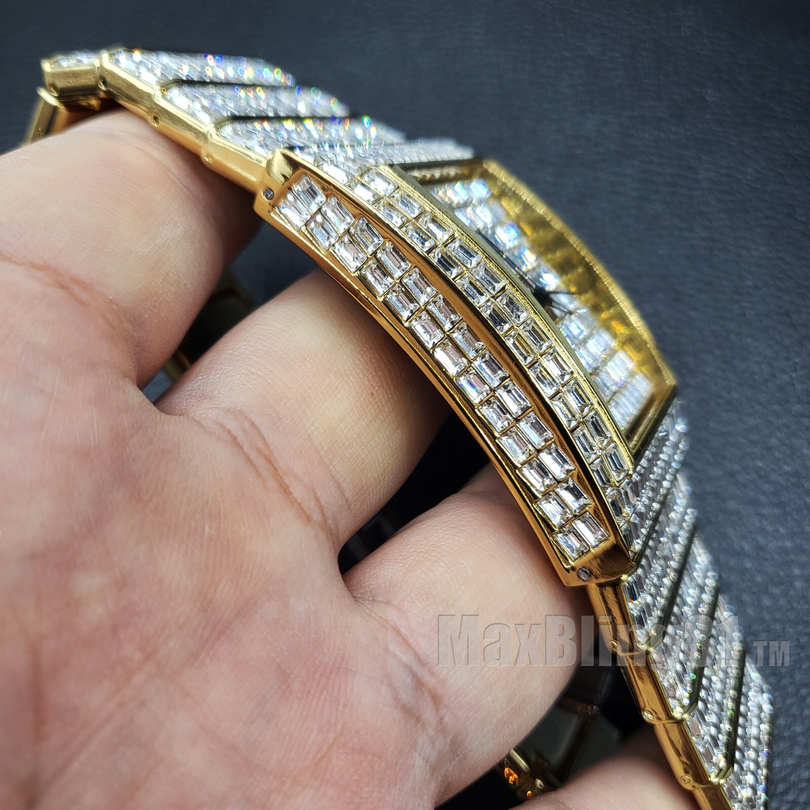 Men Watch Full Iced Baguette Simulated Diamond Luxury Hip Hop Metal Analog