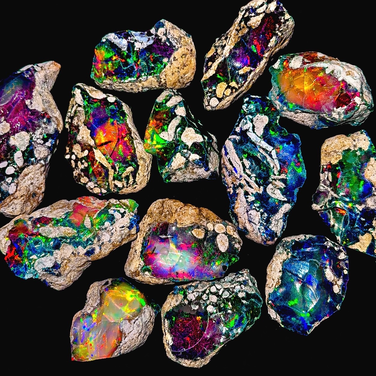 10 PCS Black Opal Rough Natural Ethiopian Raw multifire dry Opals Cutting Grade