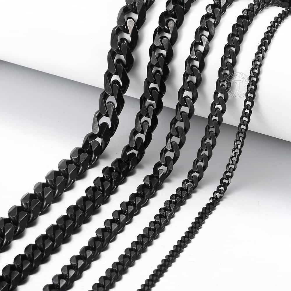 Men’s Black Stainless Steel Cuban Necklace Curb Chain 3/5/7/9/11mm Wide Jewelry