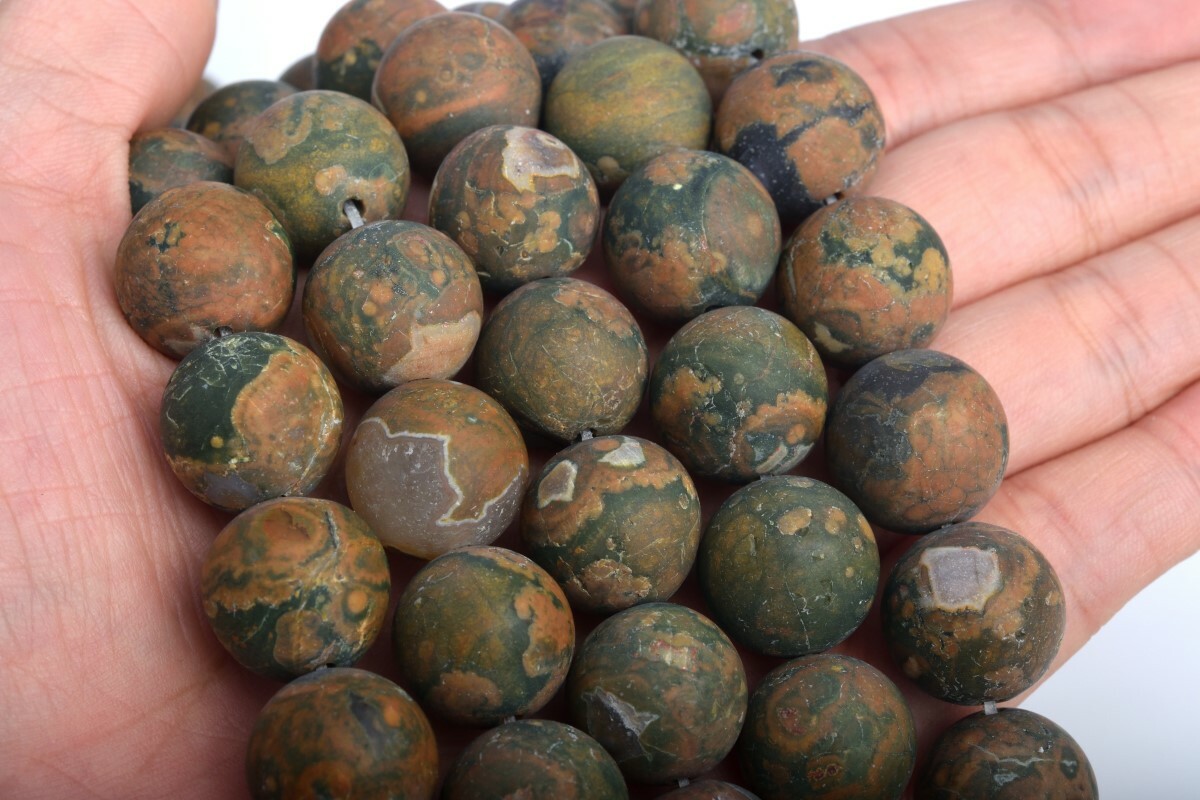 15MM Genuine Natural Matte Rainforest Rhyolite Grade AAA Round Loose Beads