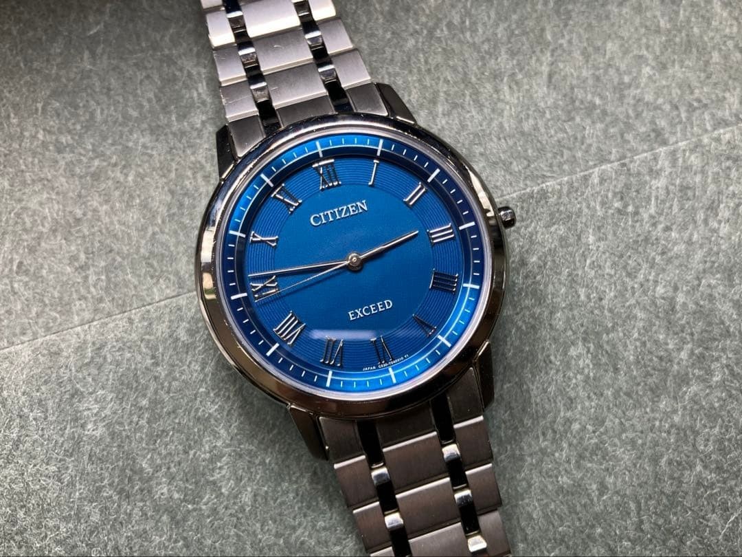 Citizen EXCEED AR4000-63L Eco-Drive Ultra Thin Blue Dial Titanium Mens Watch Box