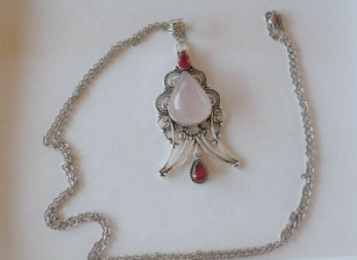 Red Garnet 925 Silver Plated Pendant Necklace Natural Stone 40″