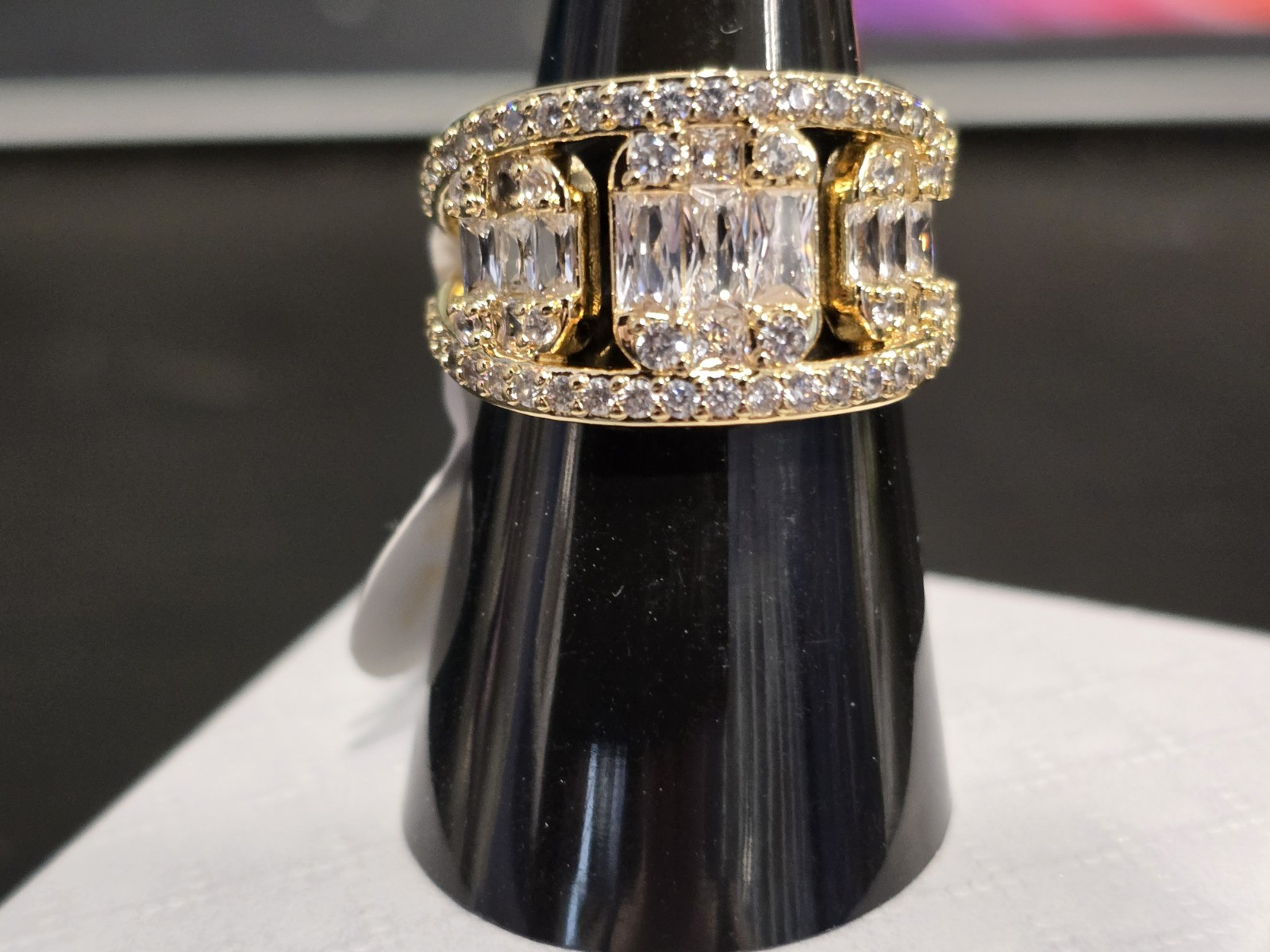 Bomb Party Ring Sz 7 “Quiet Clink, Loud Life” Clea CZ on Yellow Gold RG43088