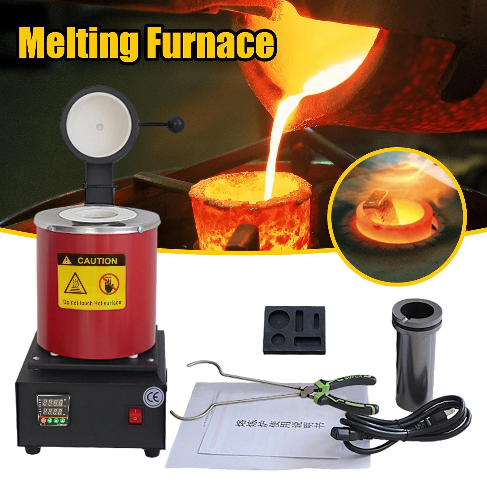 3KG 1500W Electric Digital Metal Melting Furnace Gold Silver Smelter 2102℉ 110V