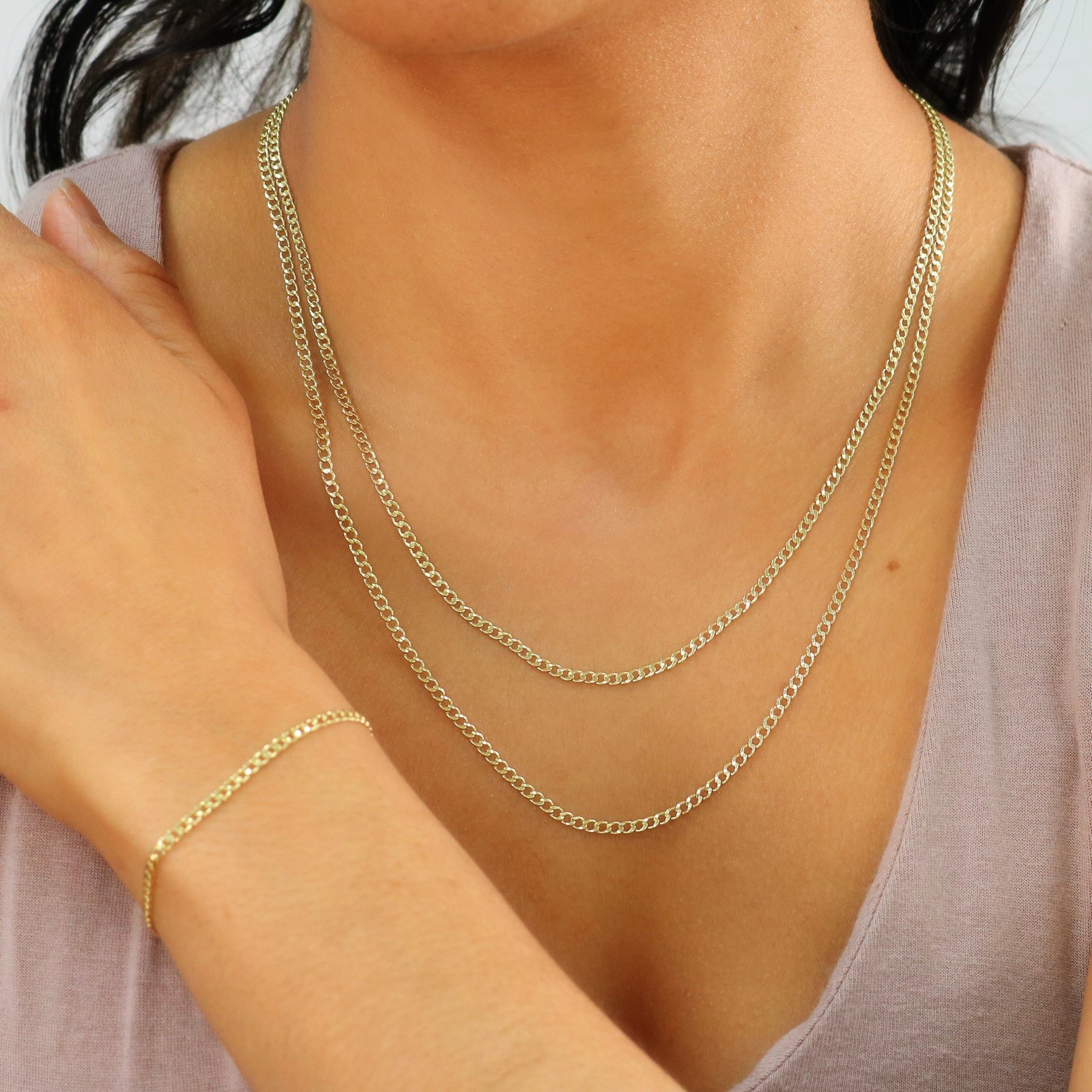 14K Yellow Gold 2.5mm Italian Cuban Curb Chain Link Necklace Mens Women 16″- 26″