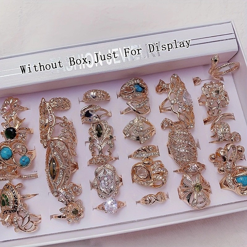 Wholesale 36pcs Rings Mixed Bulk Finger Rings Gemstones Crystal Jewelry Lot Boho