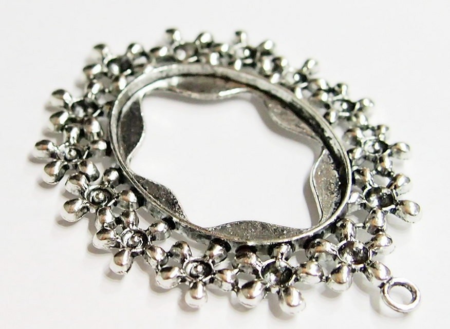 4 of 40x30mm Antique Silver Victorian Beaded Flower Large Floral Pendant Setting