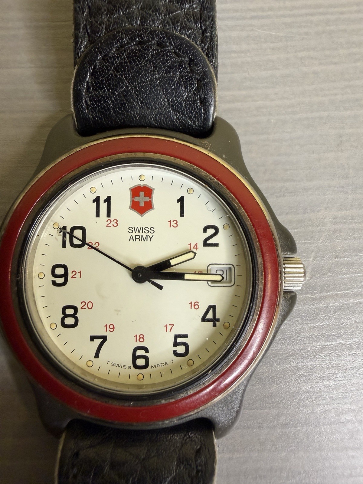 Swiss Army Men’s Stainless Steel Watch Water Resistant 330 Feet Red Bezel