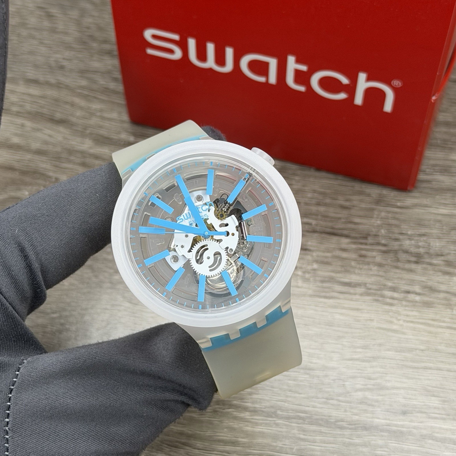 NEW✅SKELETON✅ Swatch Big Bold BLUEINJELLY Transparent Men’s Watch SO27E105