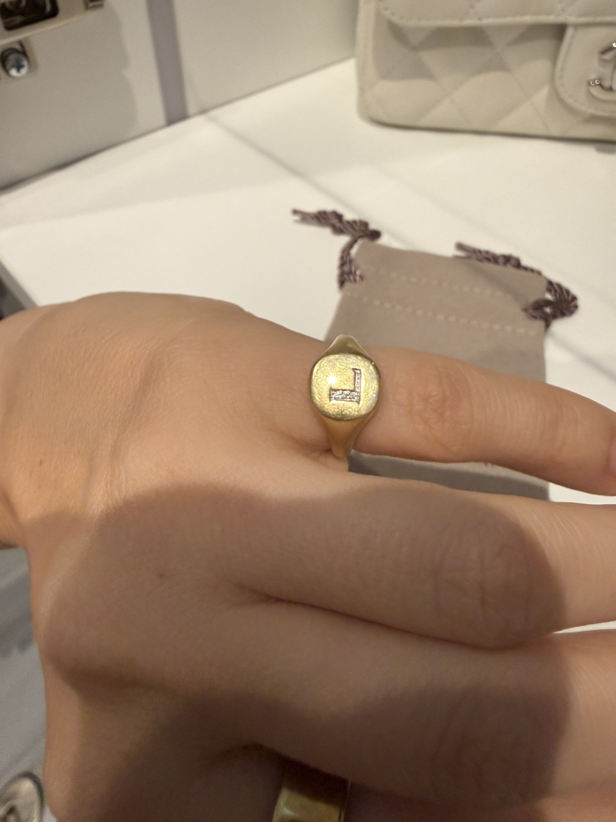 $2400 DAVID YURMAN 18K 750 YELLOW GOLD DIAMOND ‘L” INITIAL PINKY RING Sz.3