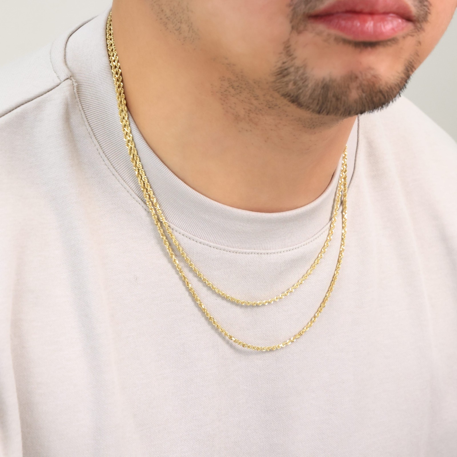 14K Yellow Gold 2mm Italian Diamond Cut Rope Chain Necklace Mens Women 16″- 30″