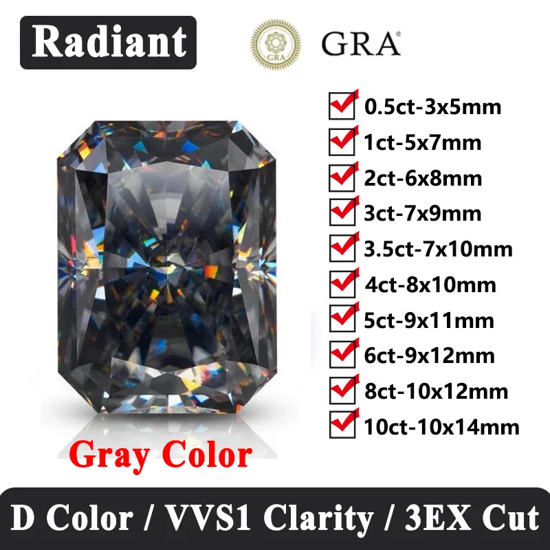 Quality Gray Color 0.5-3ct Multi-Shaped Moissanite Loose GRA for Jewelry Making