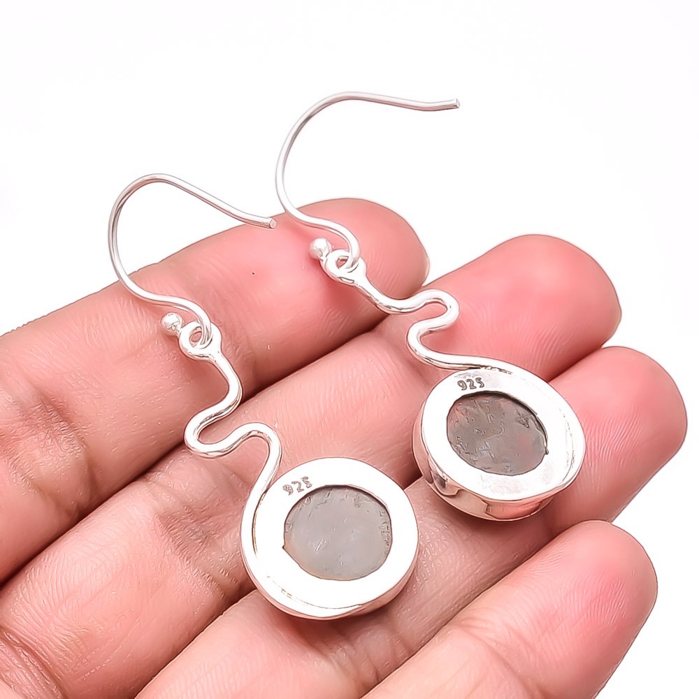 Seam Agate – Morocco Designer Handmade 925 Sterling Silver Earring 1.87″ Sku7