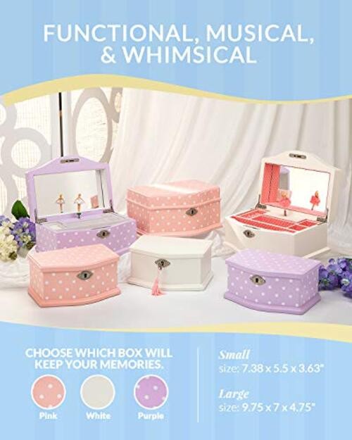 Elle Jewelry Box – Ballerina Jewelry Organizer and Swan Lake Wind-Up Music Pink