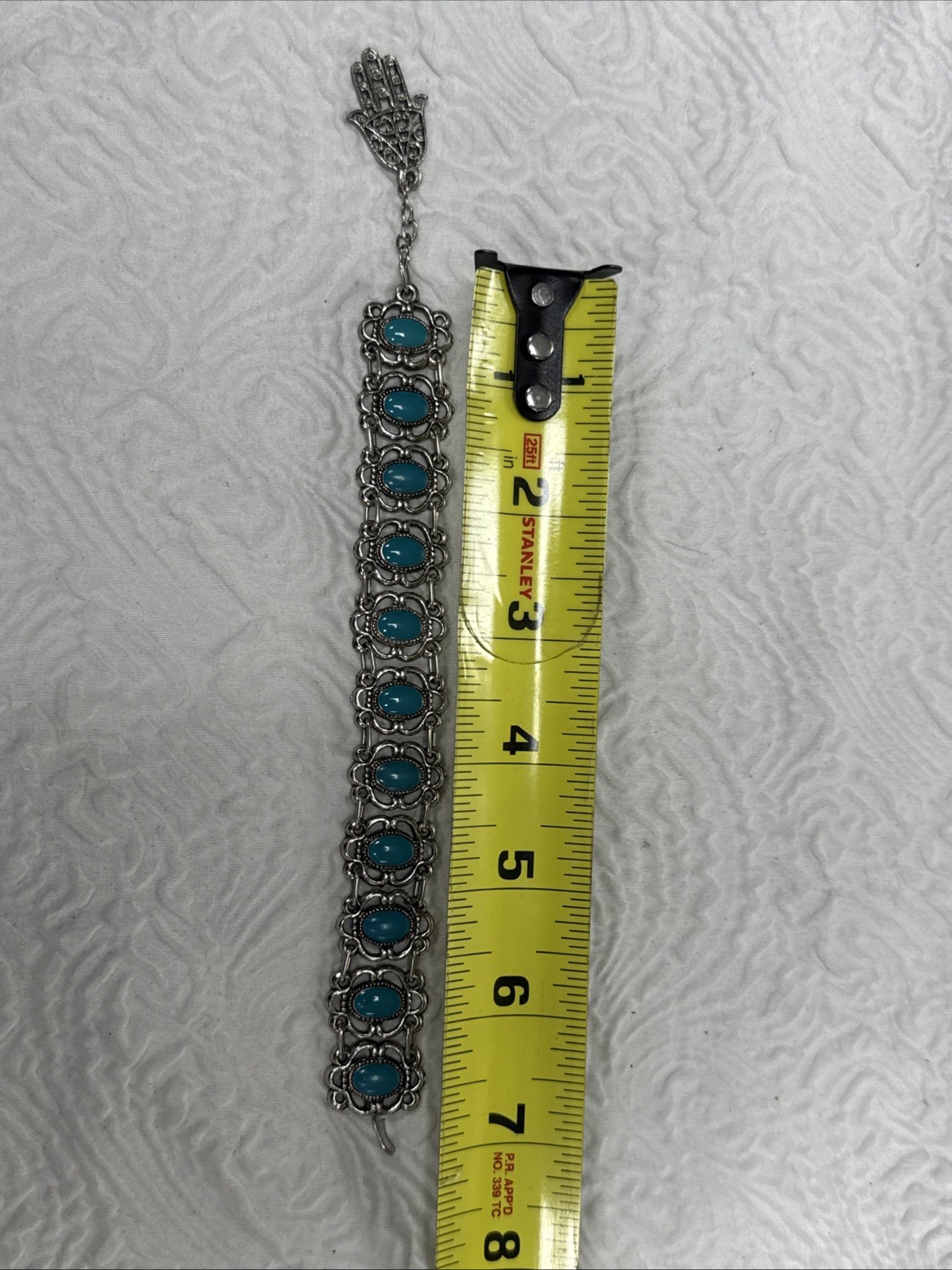 Vintage 1960’s Souvenir De Maroc Bracelet Morocco Hamsa Turquoise Stones 7”