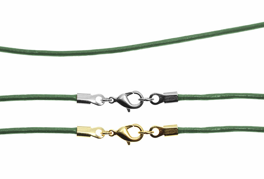 Green Leather Cord Necklace Silver/Gold Clasp 16″ 18″ 20″ 22″ 24″ 26″ 28″ 30″