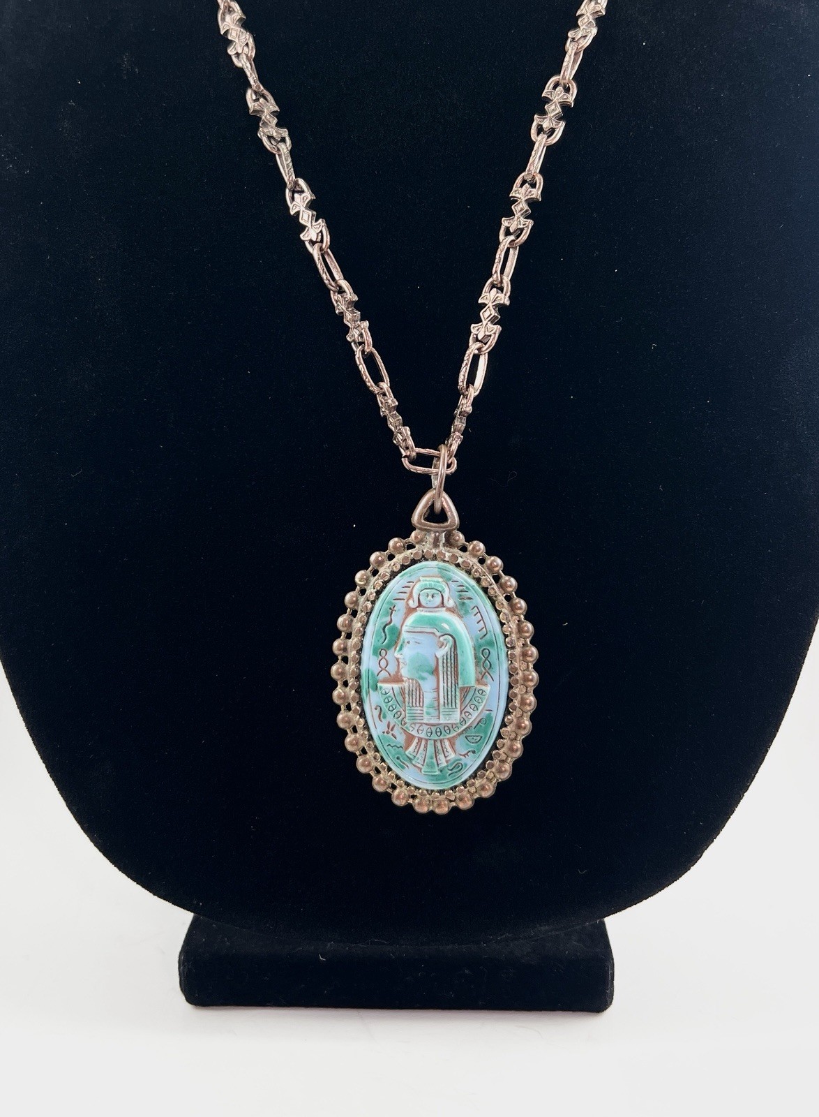 Antique Egyptian Revival Pendant Necklace Neiger Bros? Pharaoh Czech Art Glass