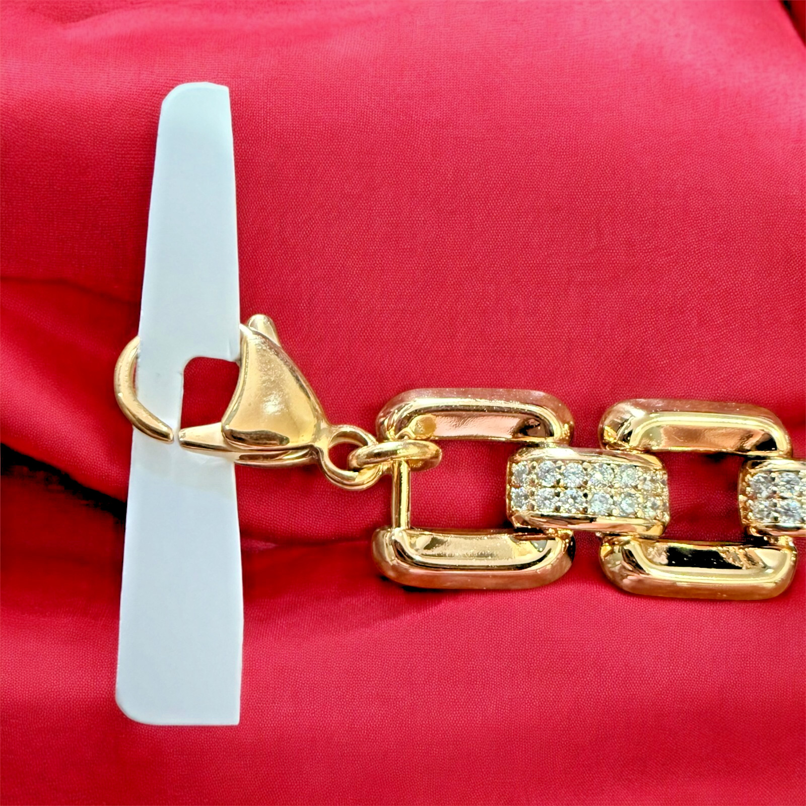 18K gold-plated bracelet, zirconia, 8/9 in., anchor link, yellow gold. Unisex