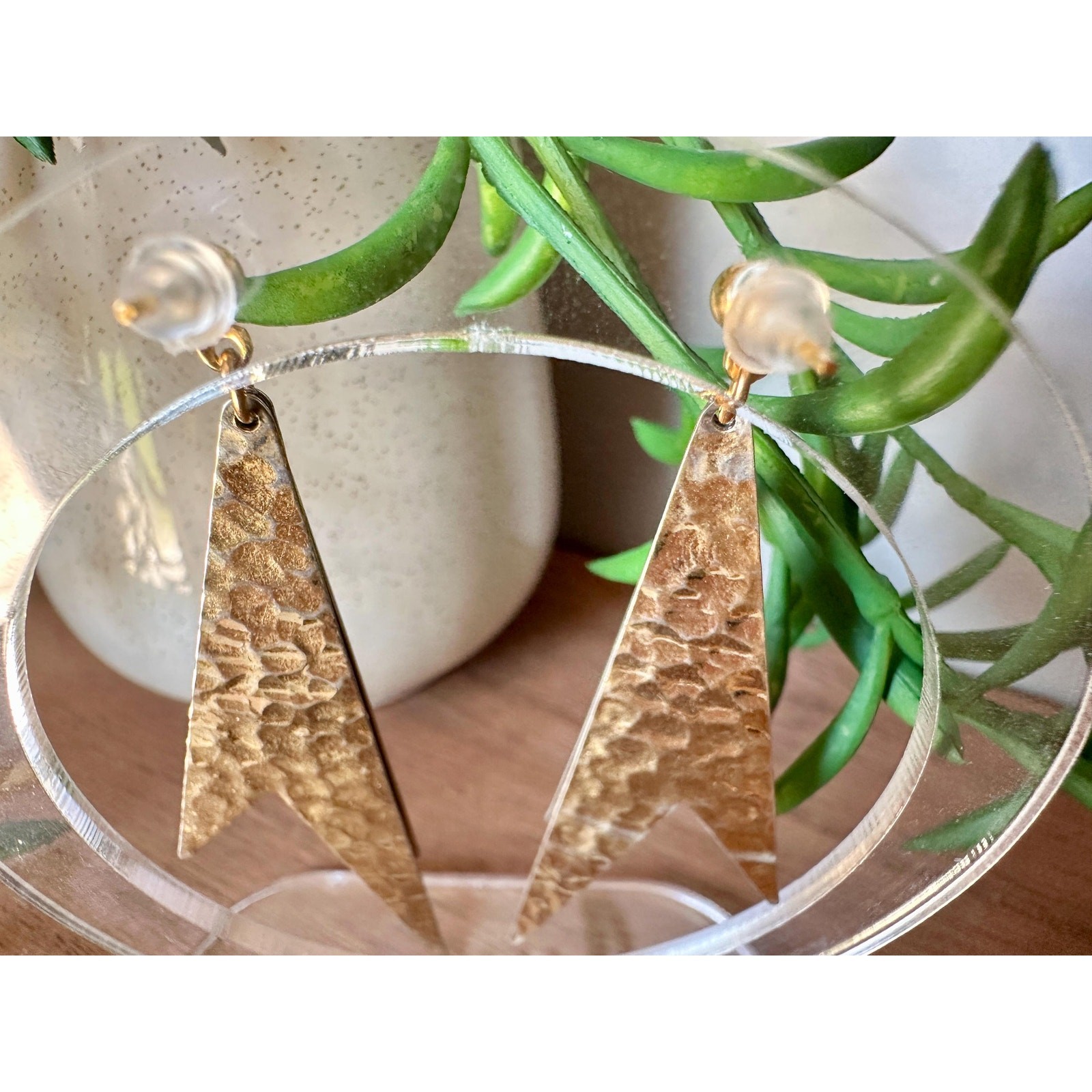 Vintage Two-Tone Hammered Geometric Earrings | Modernist Retro Dangle Jewelry
