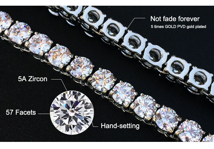 Mens Tennis Chain Necklace 100% Stainless Steel Cubic Zirconia Chain Bracelet