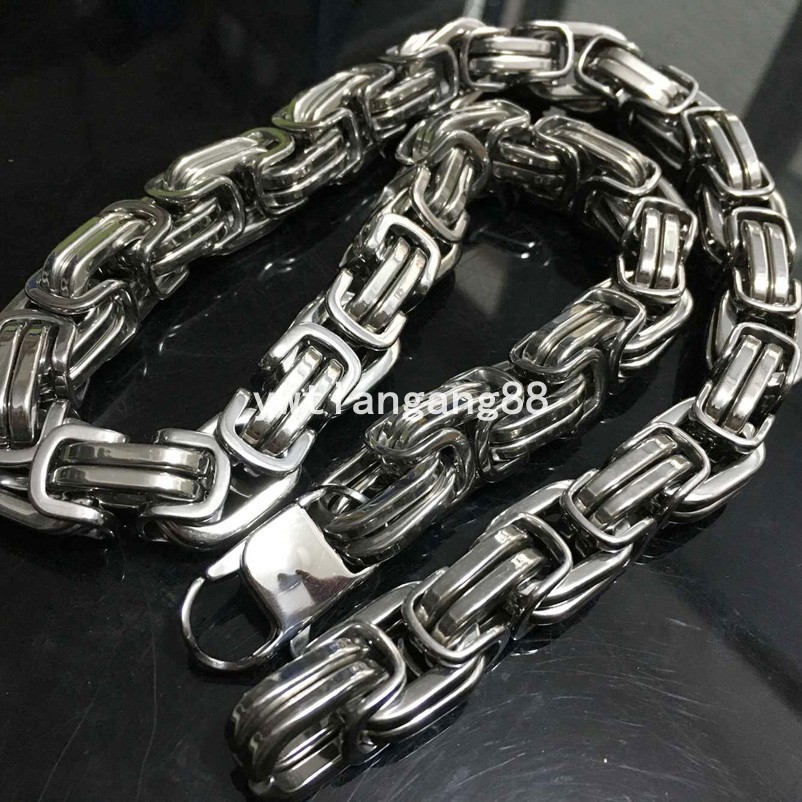 7″-40″ 12/15mm Heavy Stainless Steel Mens Byzantine Chain Necklace Bracelet Link
