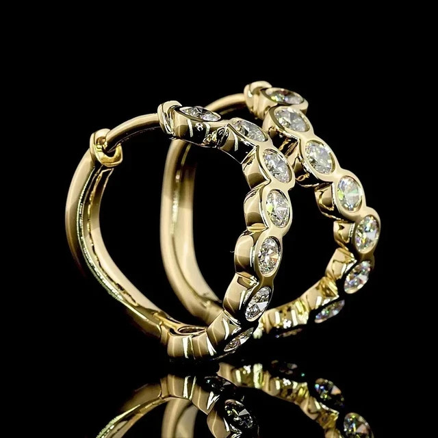 2Ct Round Cut Lab-Created Diamond Hoop Huggie Earrings In 14k Yellow Gold Plated