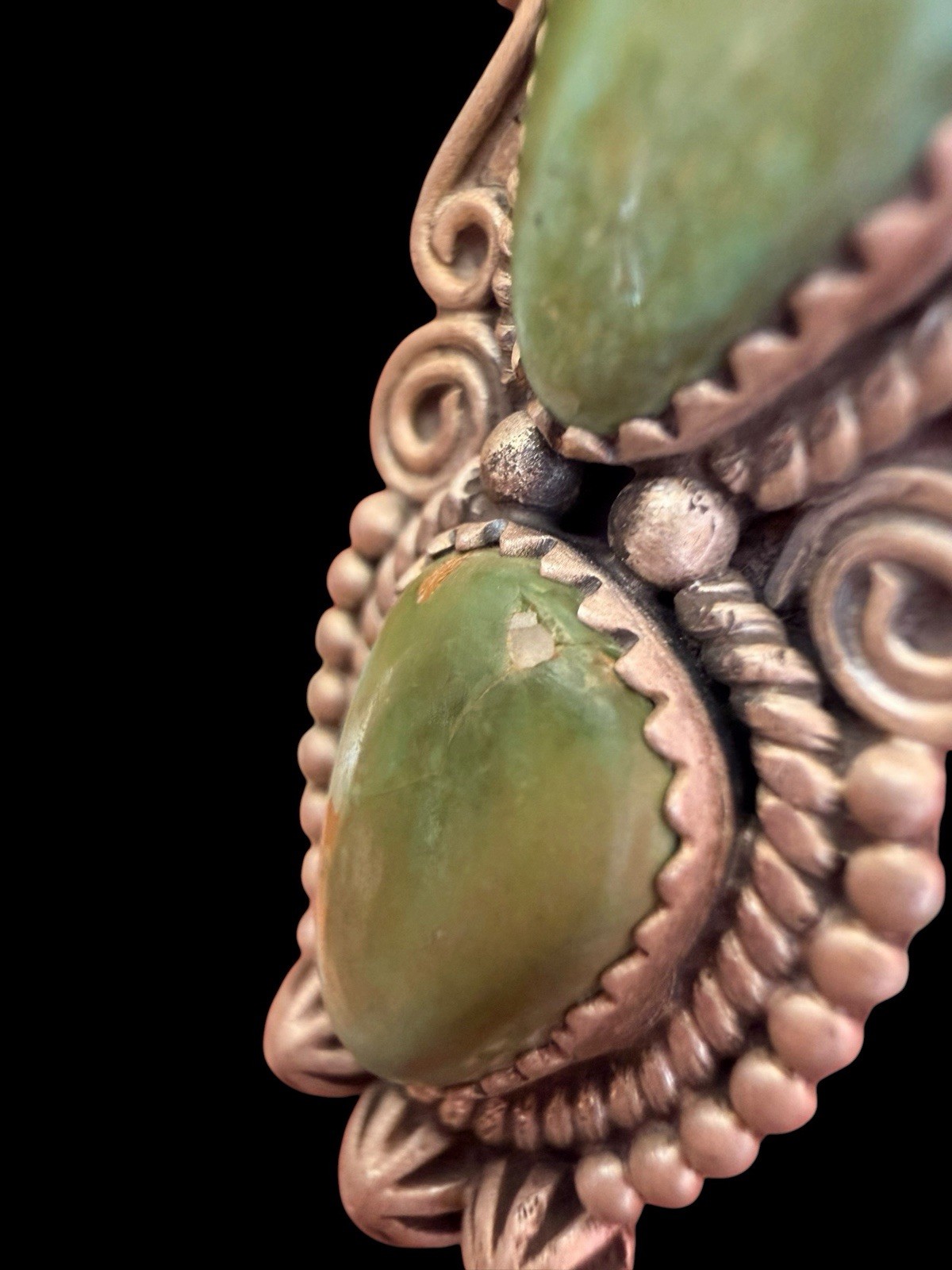 Beautiful Southwest Sterling Silver Triple Green Turquoise Ring See Description