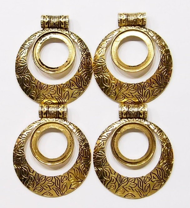 4 of 30mm Round Antique Gold Victorian Deco Flower Large Pendant Setting 68x57mm