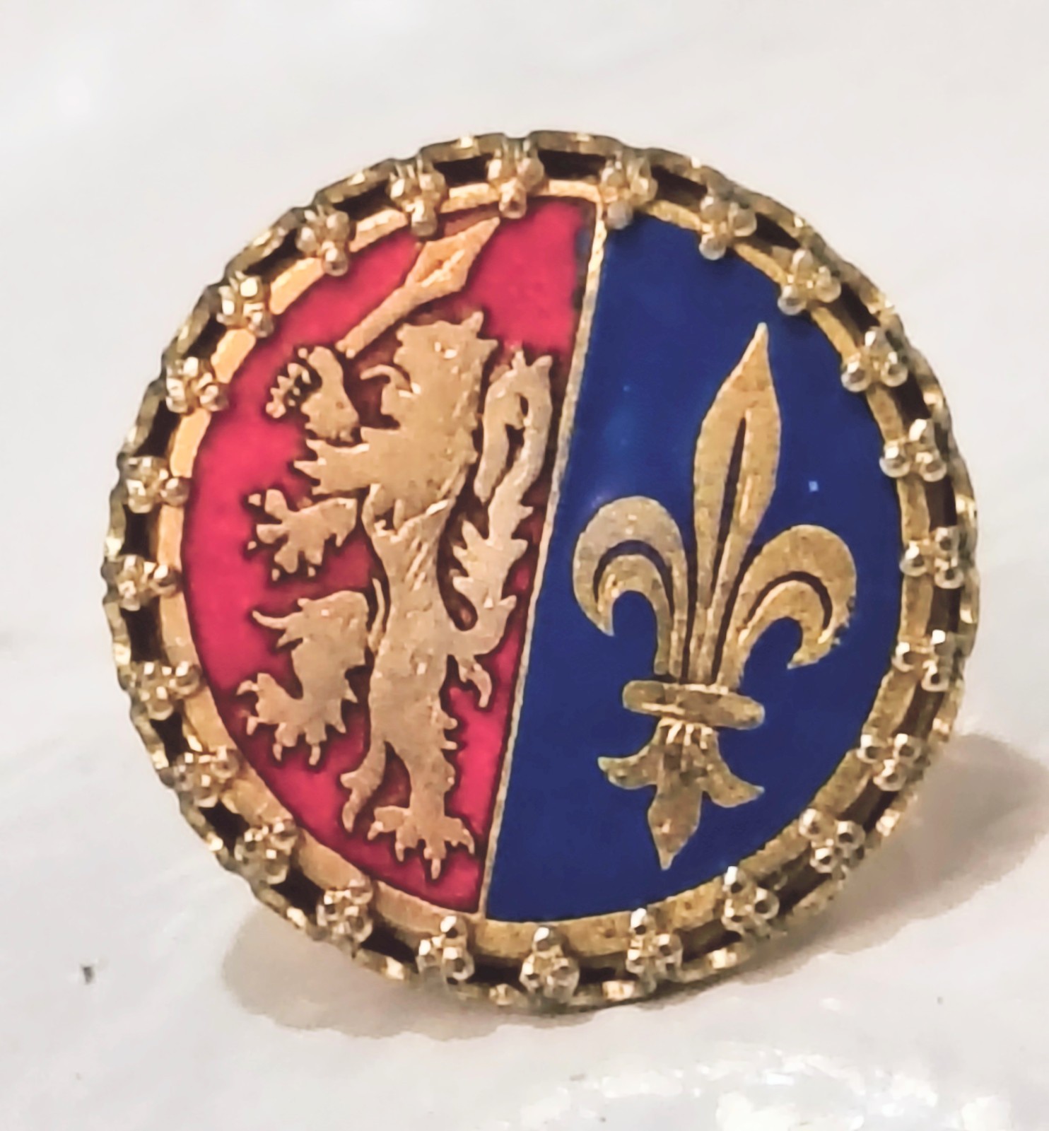 Generic Heraldic Cufflinks Gold Lion Red & Blue Enamel