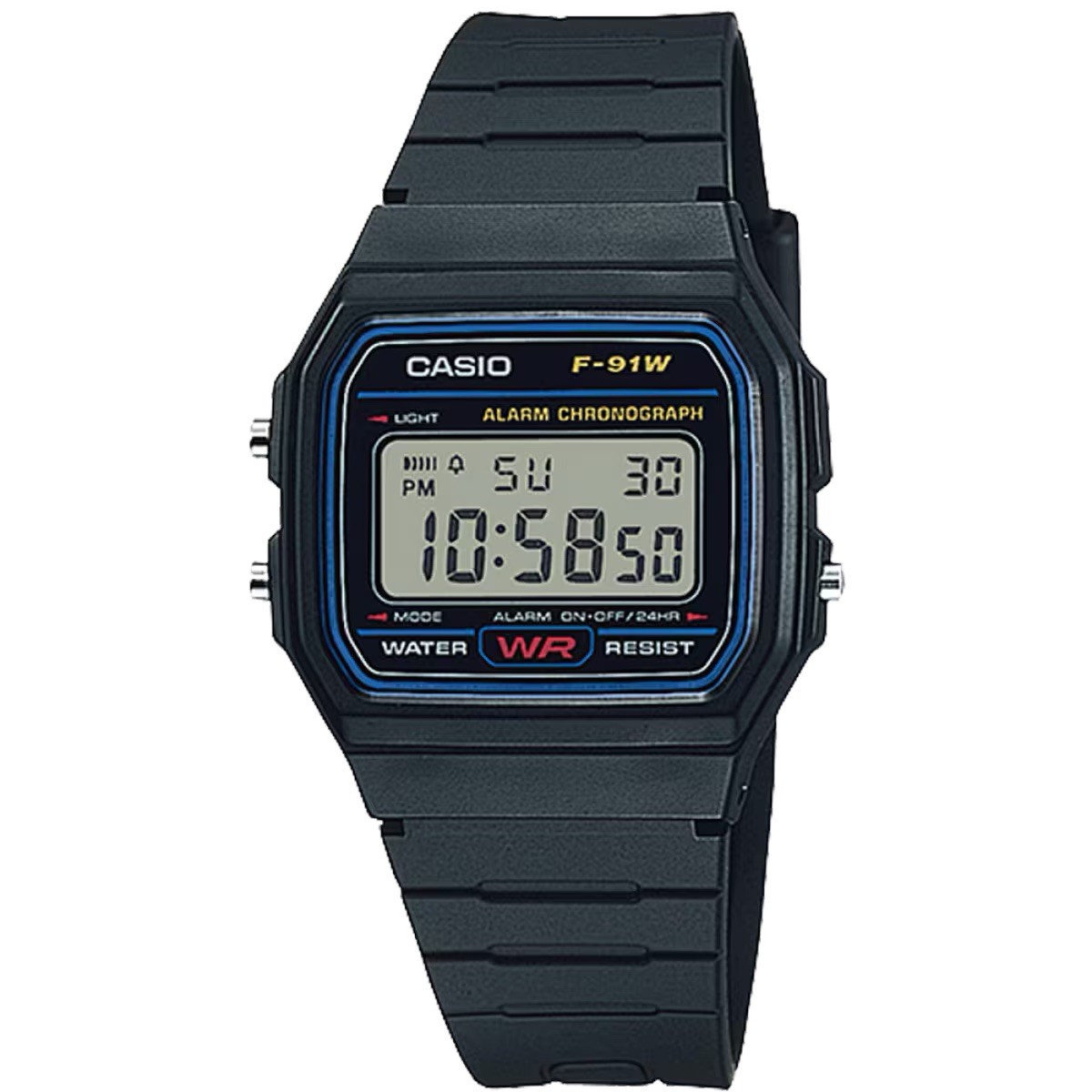 Casio F91W, 7 Year Battery Chronograph Watch, Black Resin Strap, Alarm, NEW