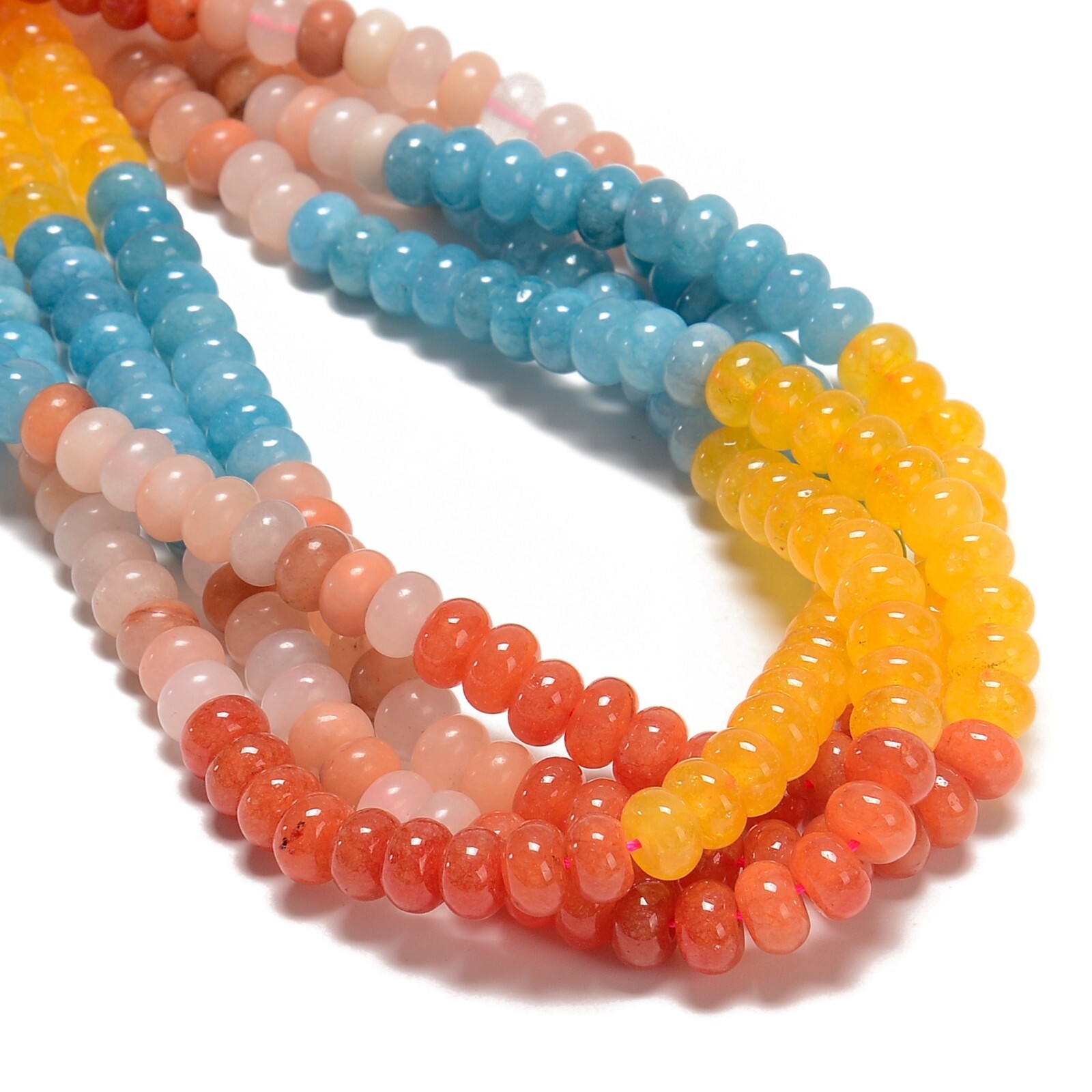 Bright Rainbow Color Jade Smooth Rondelle Beads Size 5x8mm 15.5” Strand