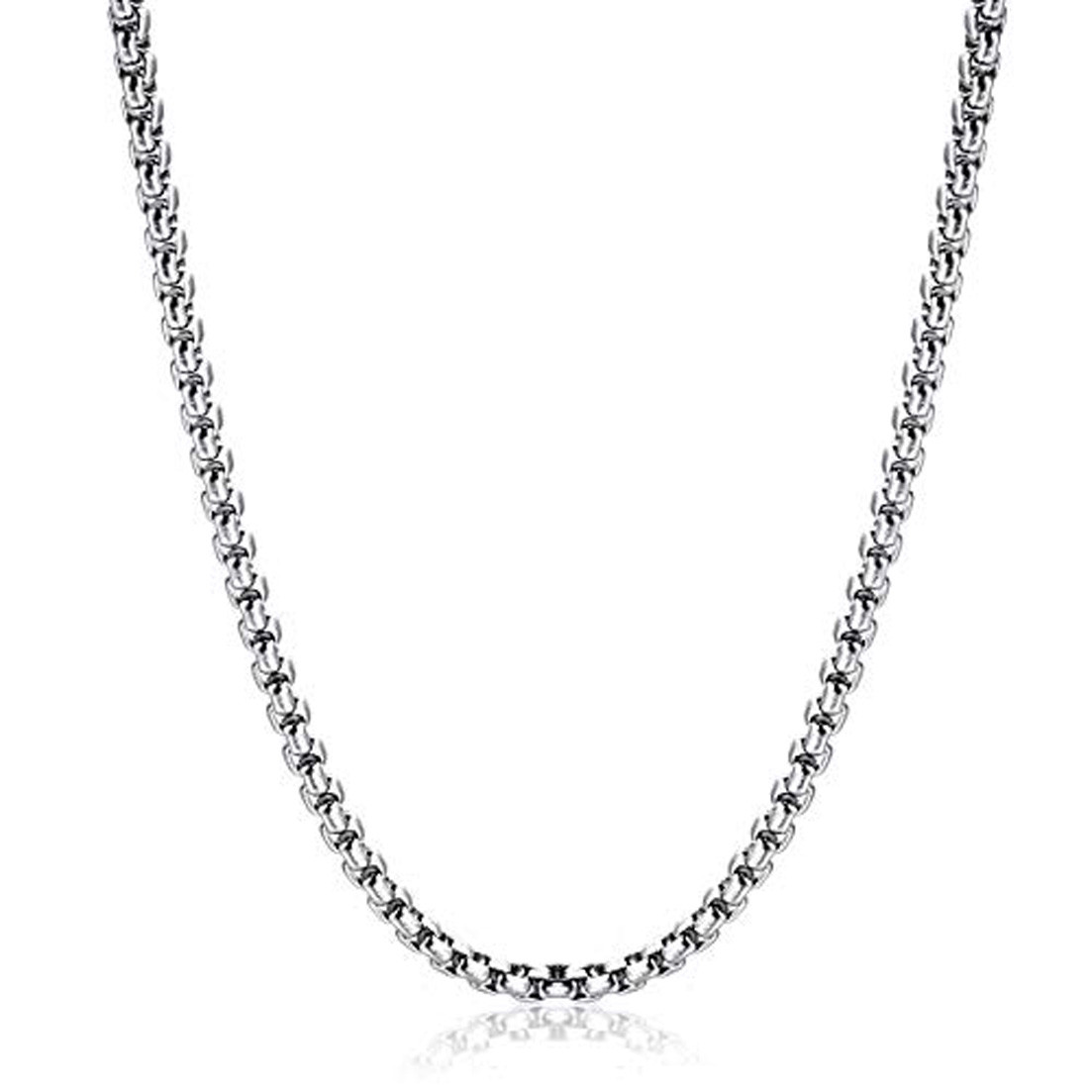 16-40″ Hot Square Rolo Stainless Steel Round Box Chain Necklace for Men Women