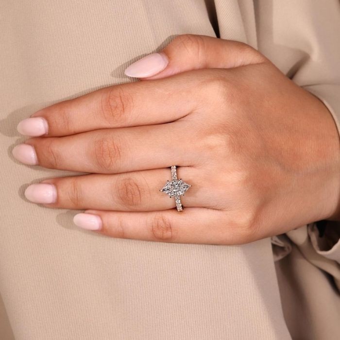 Dutch Marquise Cut Moissanite Hidden Halo 14K Gold Plated Engagement Ring