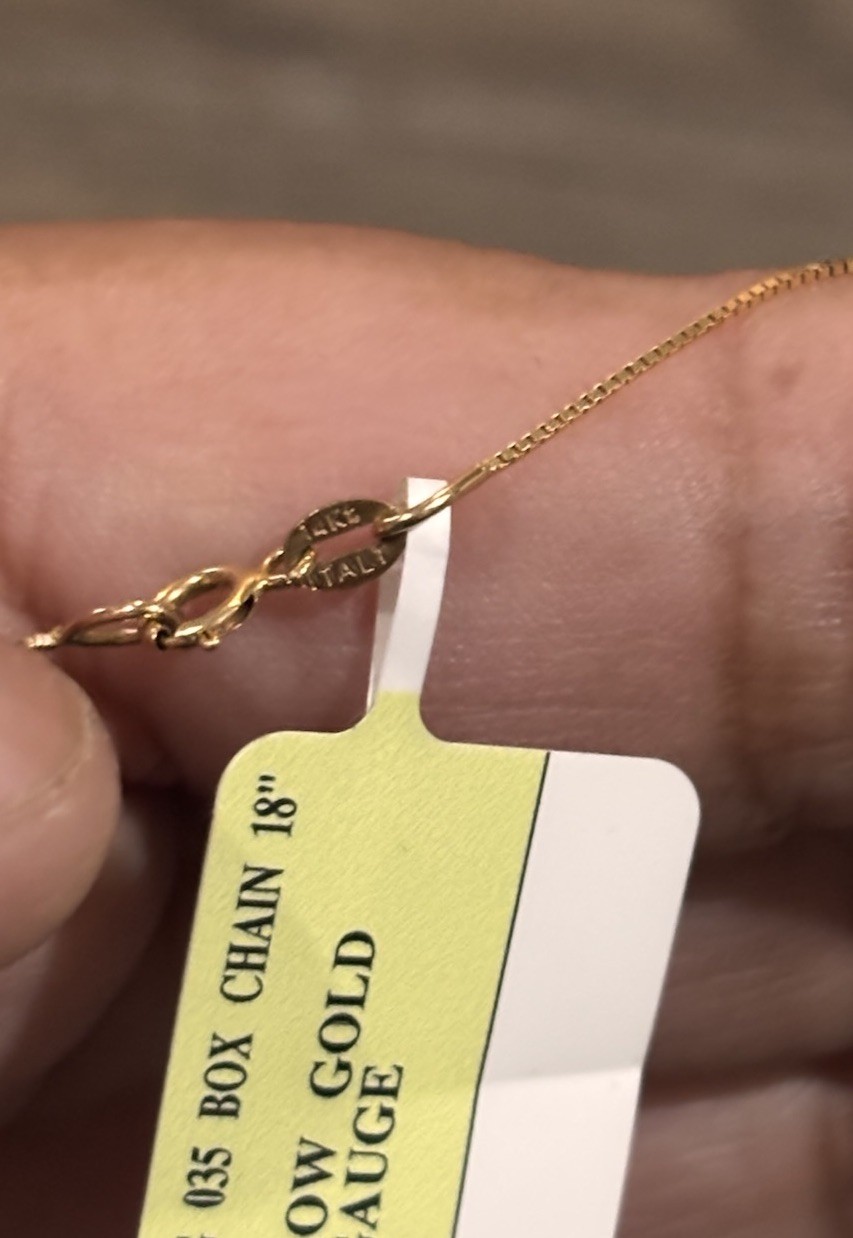 New 14K Yellow Gold Box Chain Necklace 18″ Inch 035 Gauge Solid Italy NWT