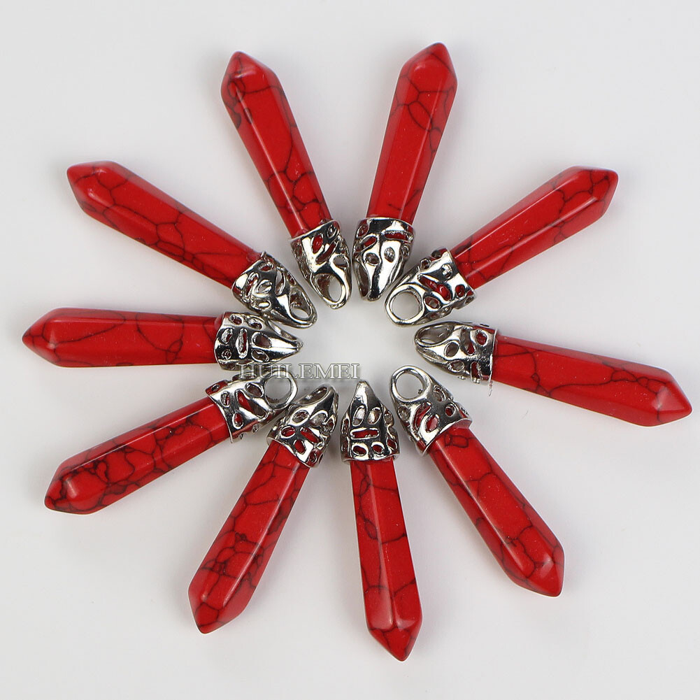 10pcs Red Turquoise Stone Hexagonal Pointed Pendant Bead Reiki Chakra Healing
