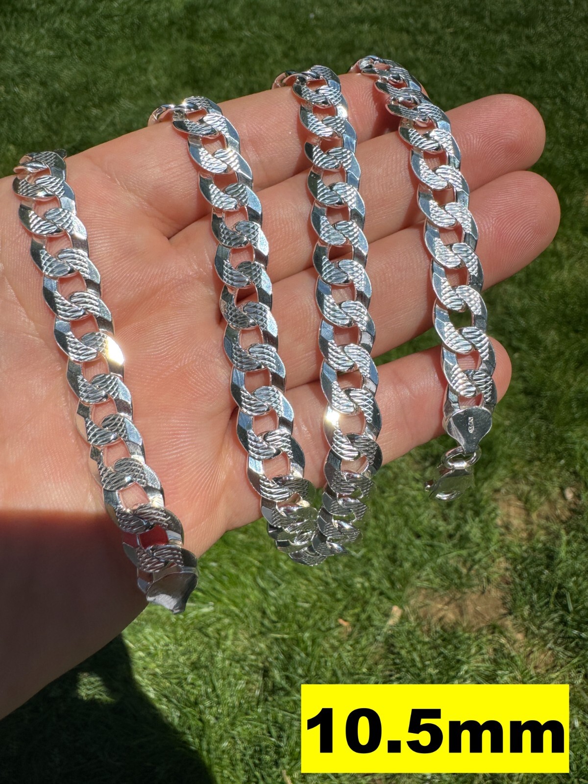 Cadena Cubana Miami Plana Diamantada Plata 925 Sólida Hombre Mujer 3-10.5mm