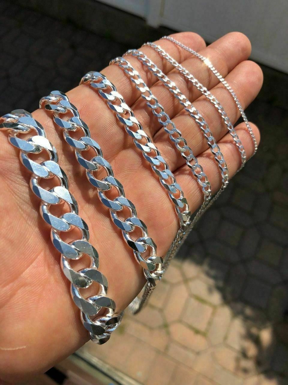 Real Solid 925 Sterling Silver Cuban Chain Men’s Women’s 2-16mm Italy Necklace